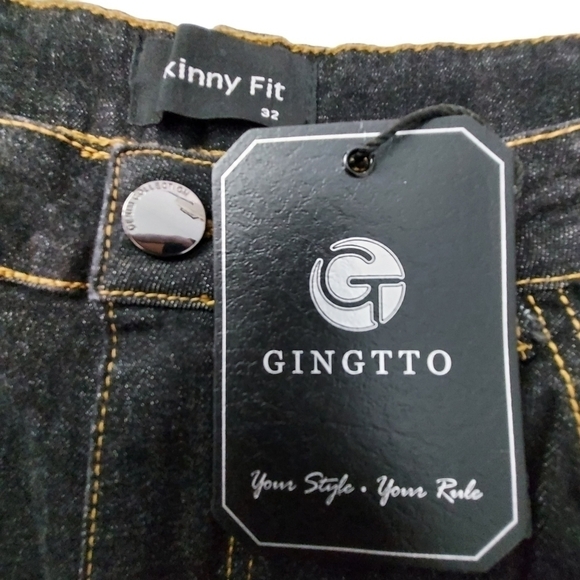 Men's Gingtto Black Skinny Fit Jeans Size 32W 29L NWT - Picture 4 of 7